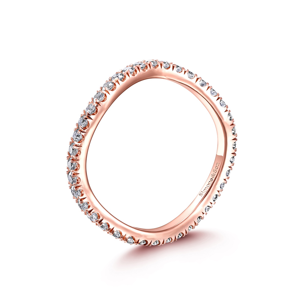 14K Rose Gold Micro Pave Diamond Wave Wedding Band - 0.65ctw.