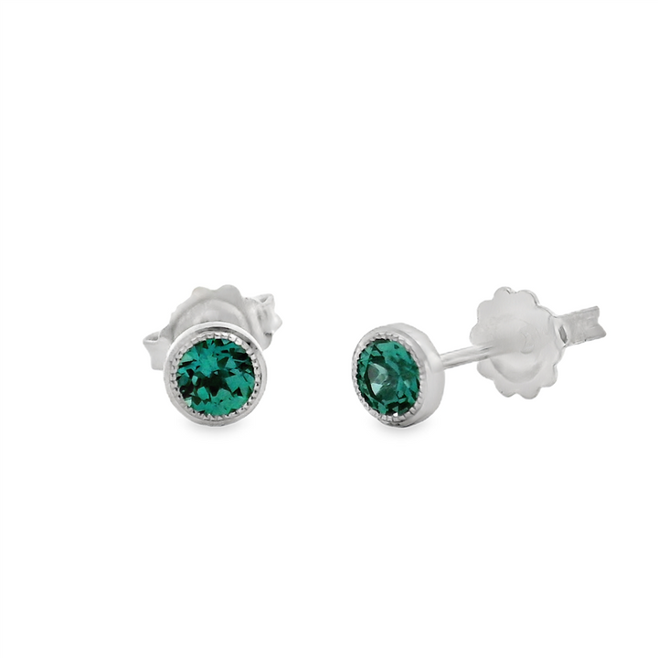 14K White Gold Lab-Grown Alexandrite Bezel Stud Earrings - 0.43ctw.