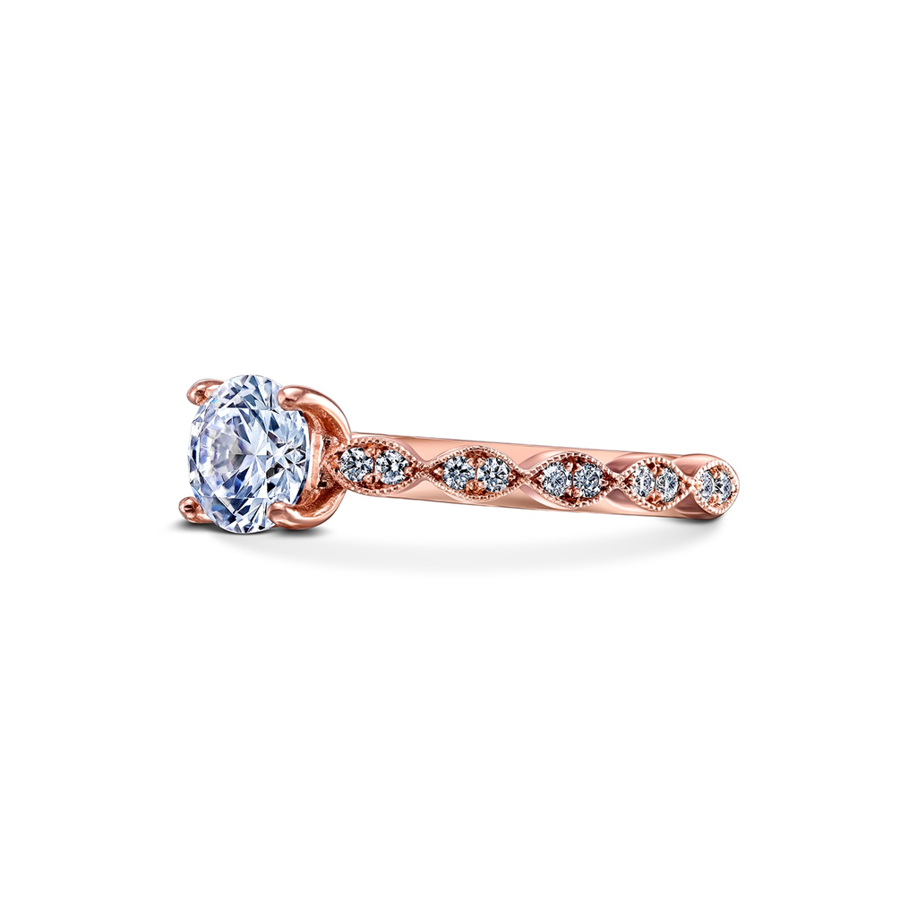 14K Rose Gold Marquise Motif Diamond Semi-Mount Engagemernt Ring - 0.16ctw.