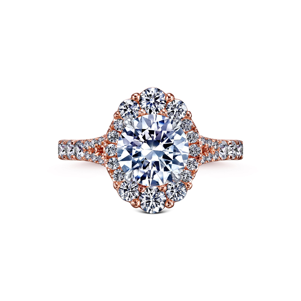 18K Rose Gold Ornate Diamond Halo Semi-Mount Engagement Ring - 0.83ctw.