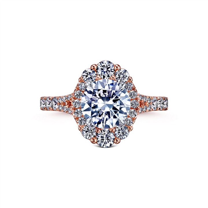 18K Rose Gold Ornate Diamond Halo Semi-Mount Engagement Ring - 0.83ctw.