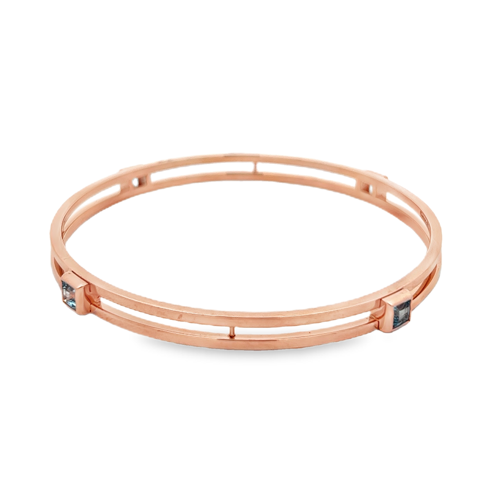 14K Rose Gold Blue Topaz Bangle Bracelet – 4.00ctw, 22.9g