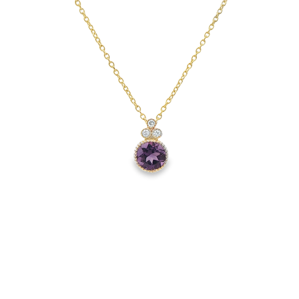 14K Yellow Gold Amethyst & Diamond Pendant – 0.80ct / 0.04ctw