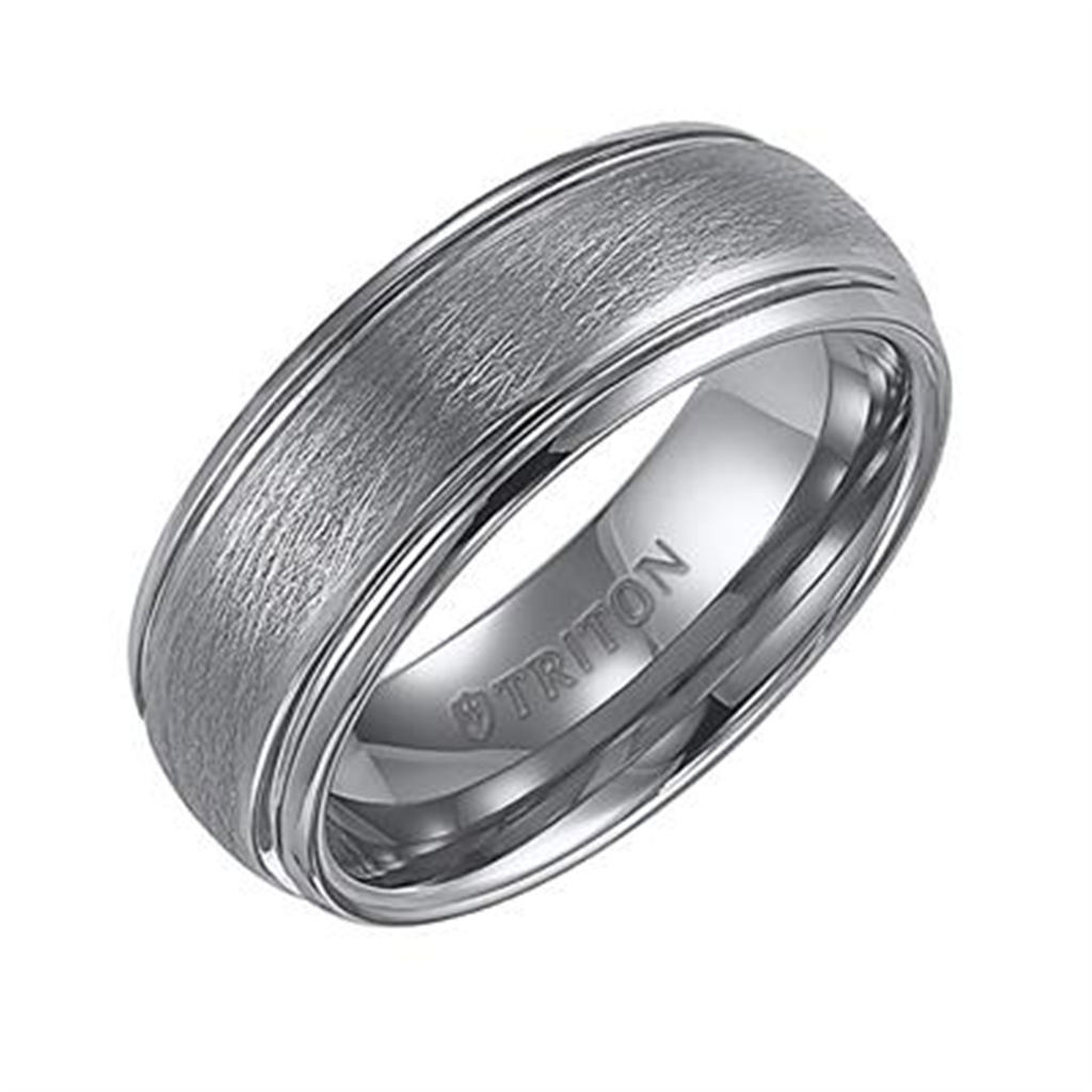 Triton Tungsten Carbide Wire Brush Finish Dome with Bright Polished Rims – 8mm