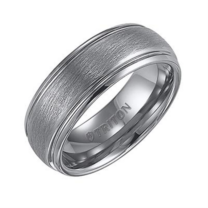 Triton Tungsten Carbide Wire Brush Finish Dome with Bright Polished Rims – 8mm