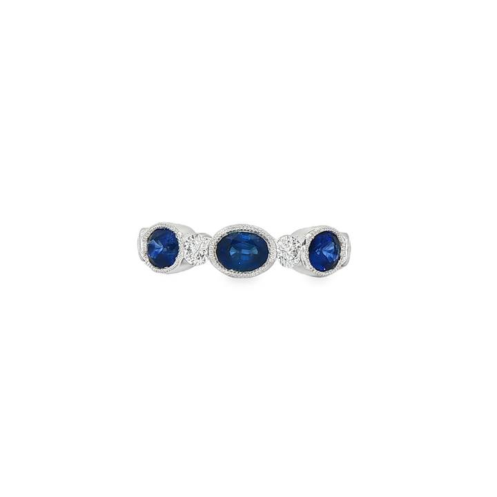 18K White Gold Blue Sapphire & Diamond Band – 1.26ctw Sapphires, 0.39ctw Diamonds