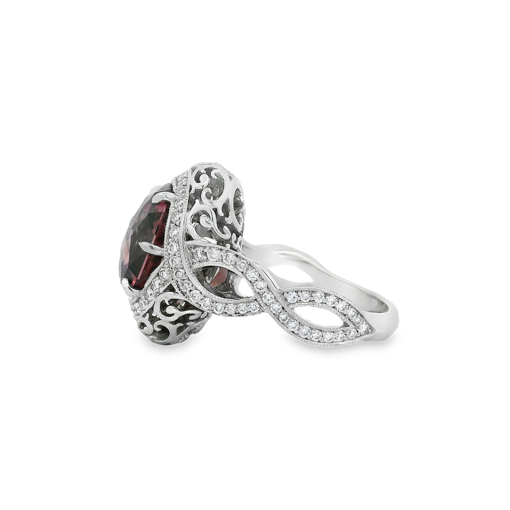 18K White Gold Raspberry Zircon & Diamond Ring Semi-Mount - 0.69ctw.