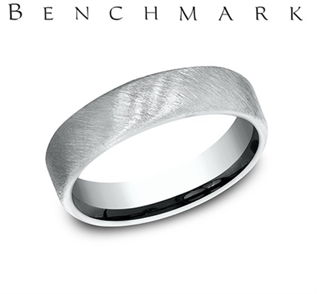 Benchmark 14K White Gold Men’s Diagonal Satin Comfort Fit Wedding Band – 5.5mm