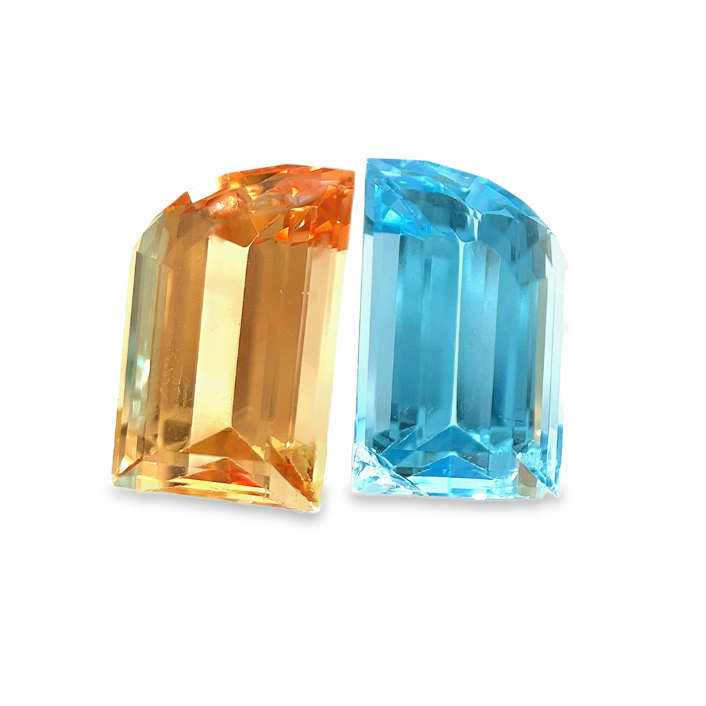 4.41ct and 4.32ct Blue and Yellow Fancy Cut Topaz Pair