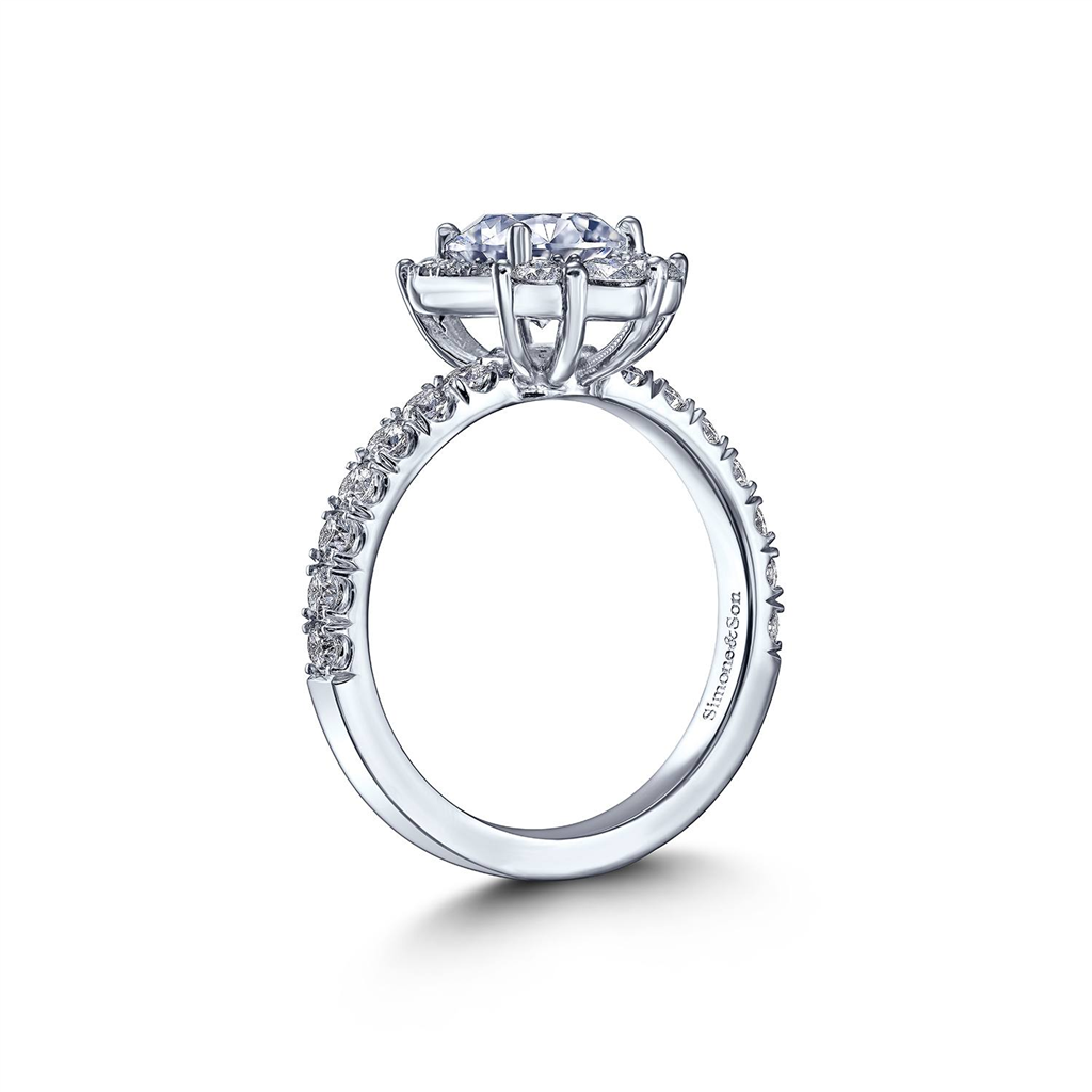 18K White Gold Ornate Semi-Mount Engagement Ring – 0.85ctw.