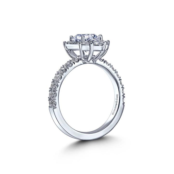 18K White Gold Ornate Semi-Mount Engagement Ring – 0.85ctw.