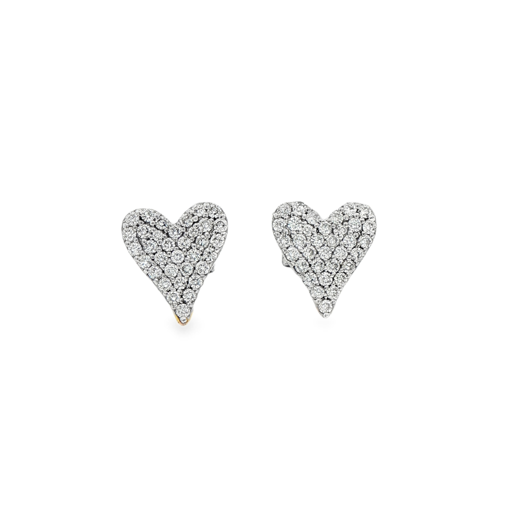 14K White Gold Natural Diamond Pave Heart Stud Earrings – 0.61ctw.