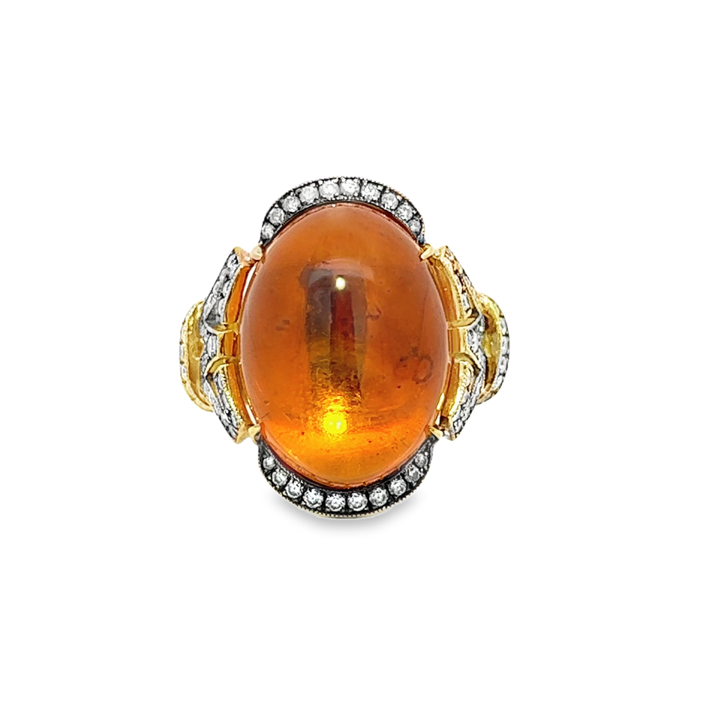 18K Yellow Gold Ring – 19.5ct Madera Citrine with Diamond Accents