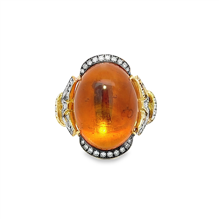 18K Yellow Gold Ring – 19.5ct Madera Citrine with Diamond Accents