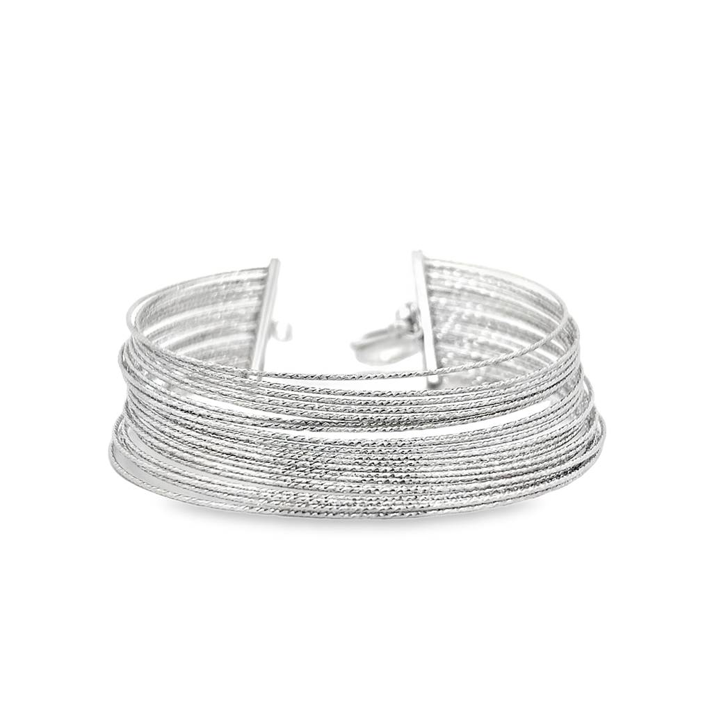 14K White Gold Diamond-Cut 21-Strand Bracelet – 18.9g
