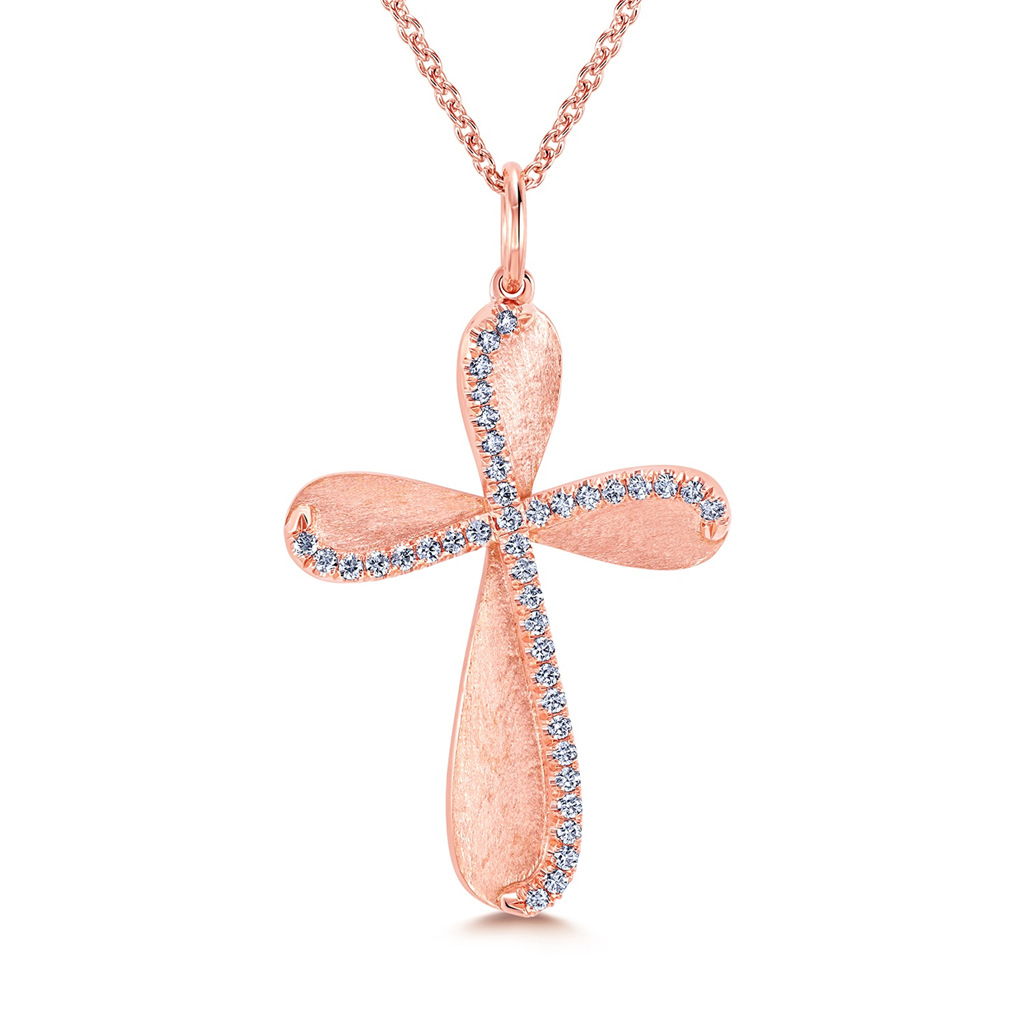 14K Rose Gold Diamond Cross - 0.16ctw.