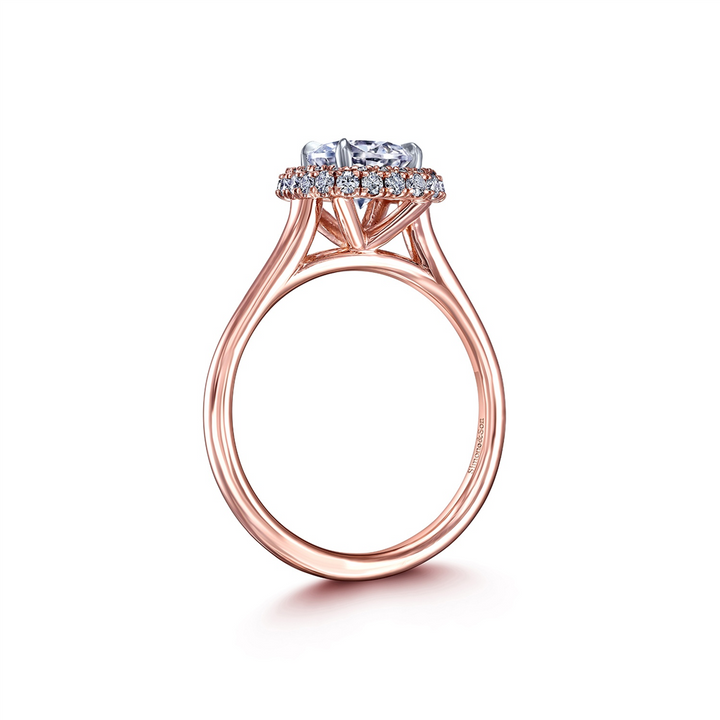 14K Rose Gold Cushion Natural Diamond Halo Semi-Mount Engagement Ring – 0.32ctw.