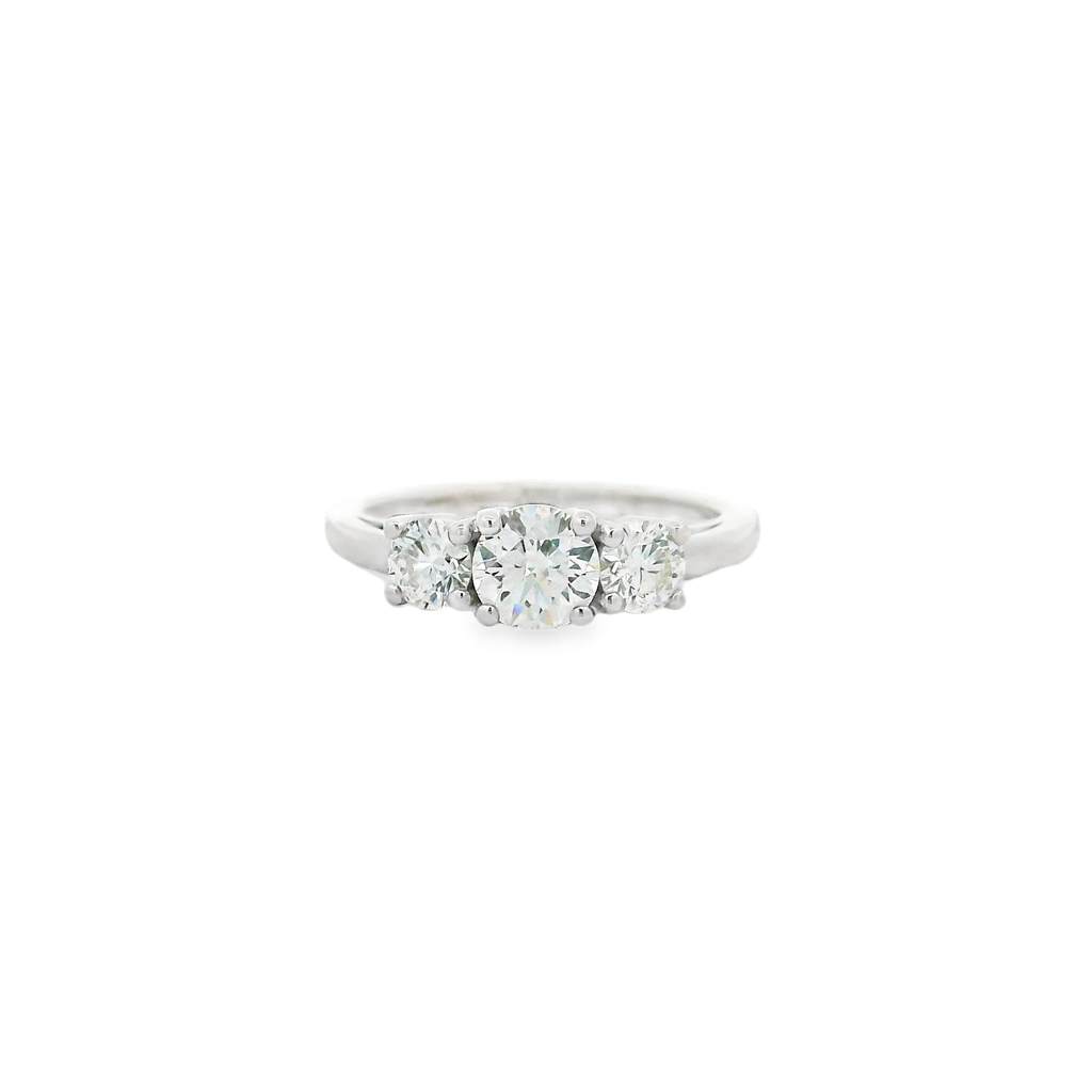 18K White Gold Natural Diamond 3-Stone Ring – 0.91ctw.