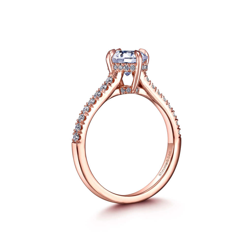 14K Rose Gold Semi-Mount Engagement Ring with Hidden Halo – 0.32ctw.