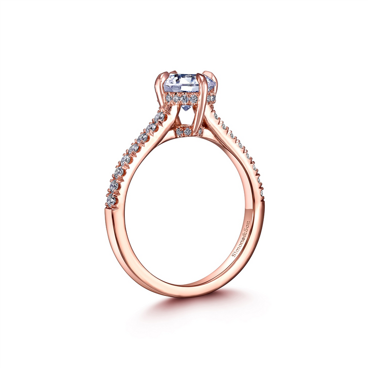 14K Rose Gold Semi-Mount Engagement Ring with Hidden Halo – 0.32ctw.