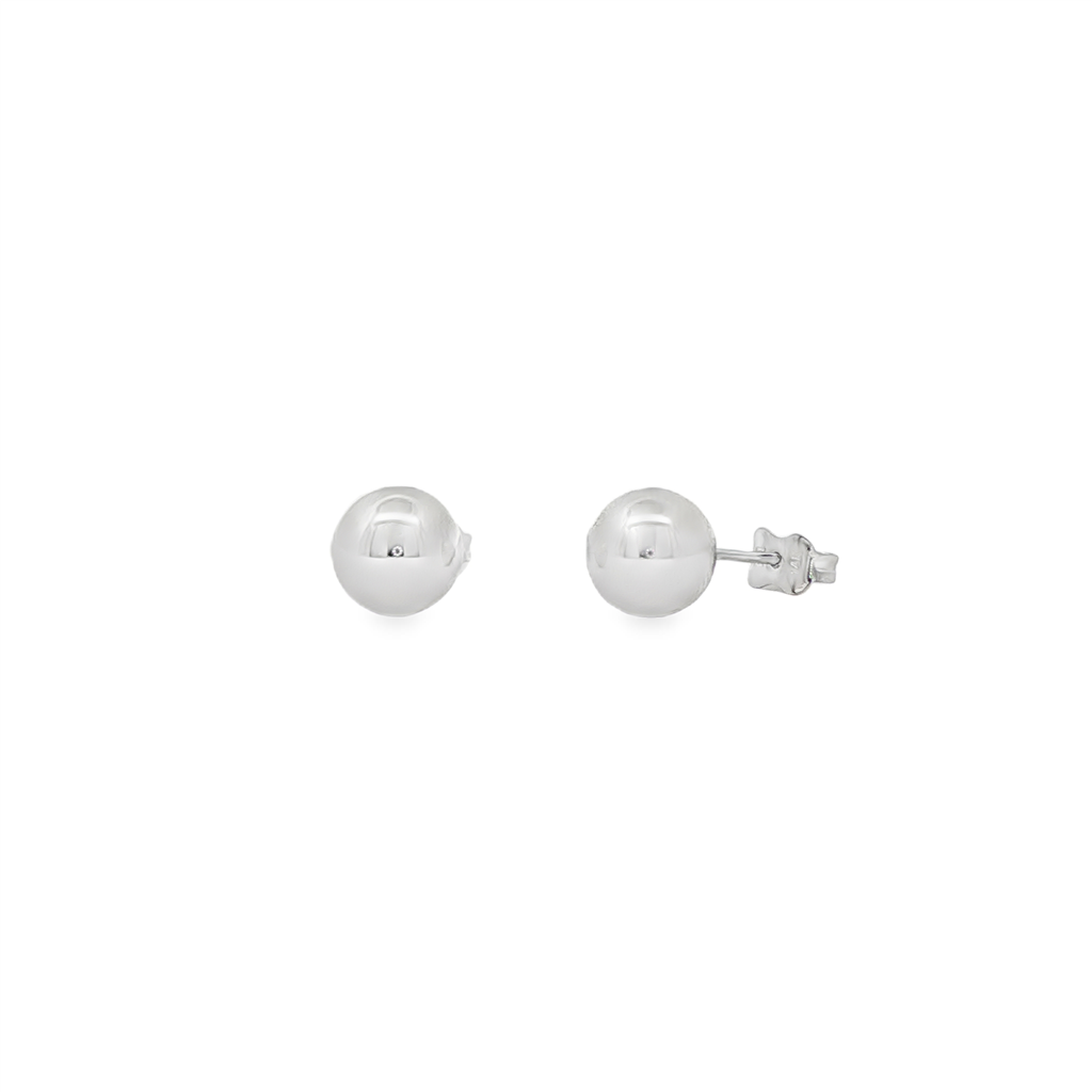 14K White Gold Light Ball Stud Earrings 8mm – 1.5g