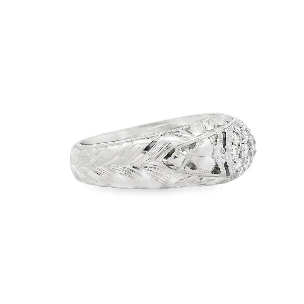 Platinum Hand-Engraved Dome Diamond Ring – 0.81ctw.