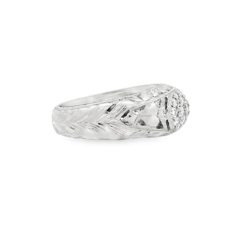 Platinum Hand-Engraved Dome Diamond Ring – 0.81ctw.