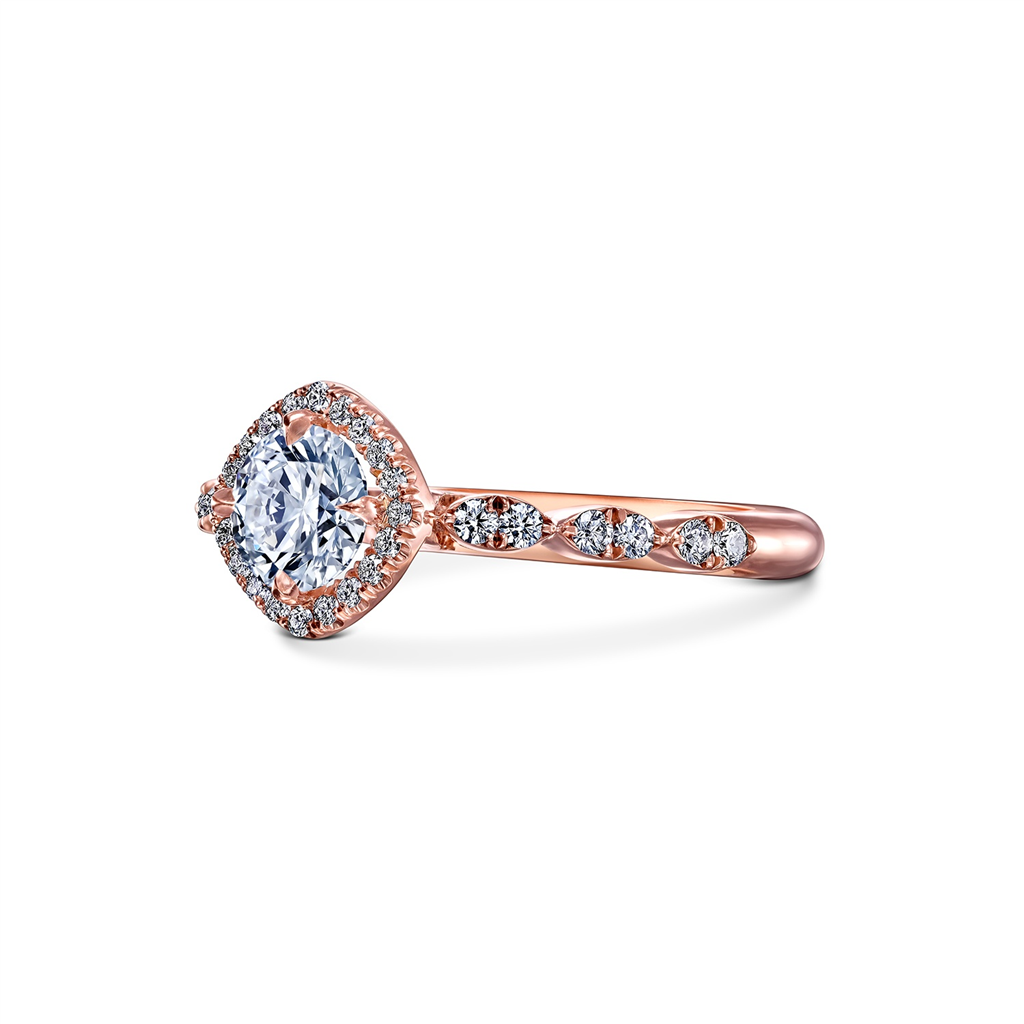 14K Rose Gold Diamond Halo Semi-Mount Engagement Ring - 0.24ctw.