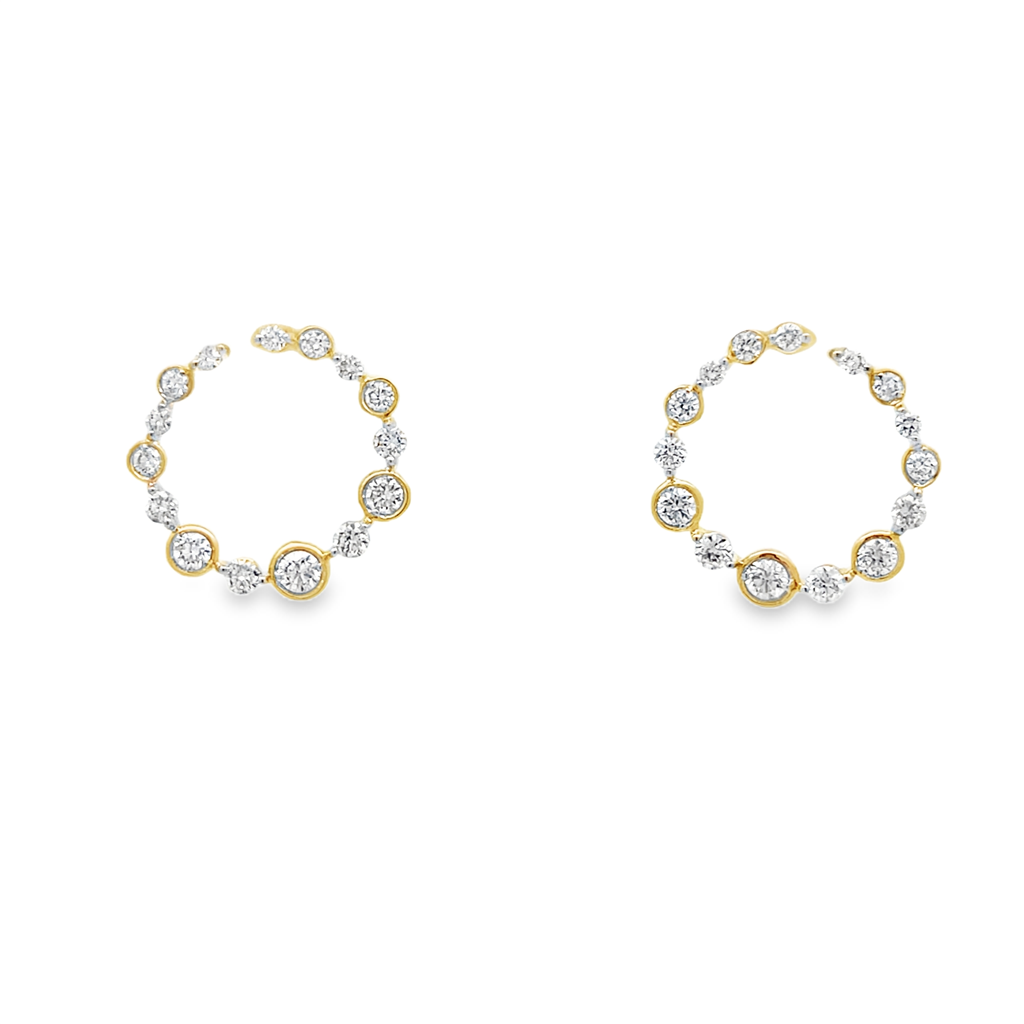 14K Yellow Gold Shared Prong Circle Diamond Stud Earrings – 1.46ctw.