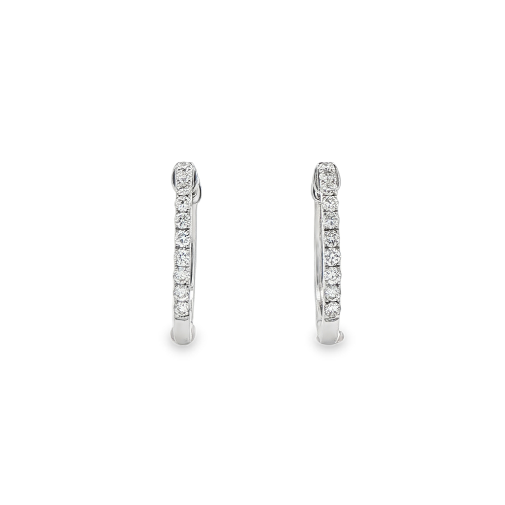 14K White Gold 17x1.6mm Oval Natural Diamond Hoop Earrings – 0.32ctw