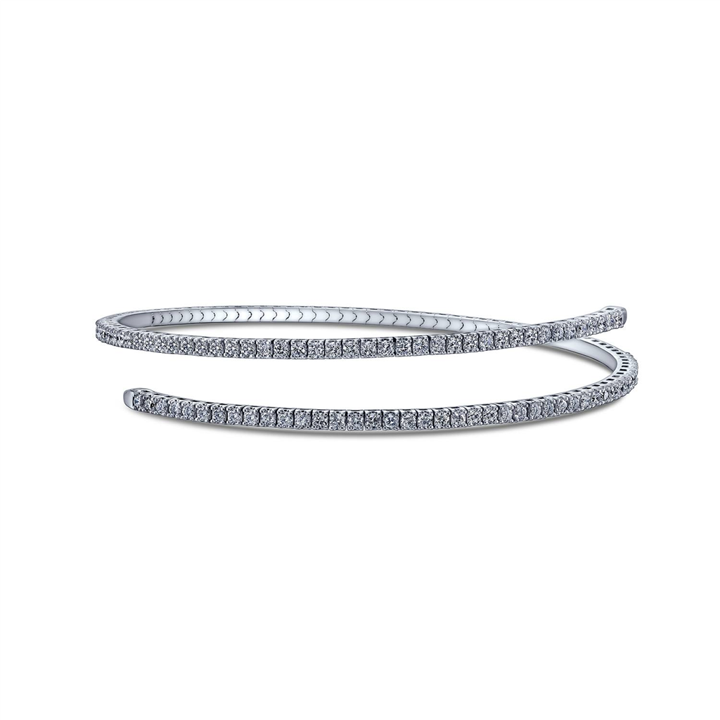 14K White Gold Bypass Design Diamond Flexi Bangle Bracelet - 1.50ctw.