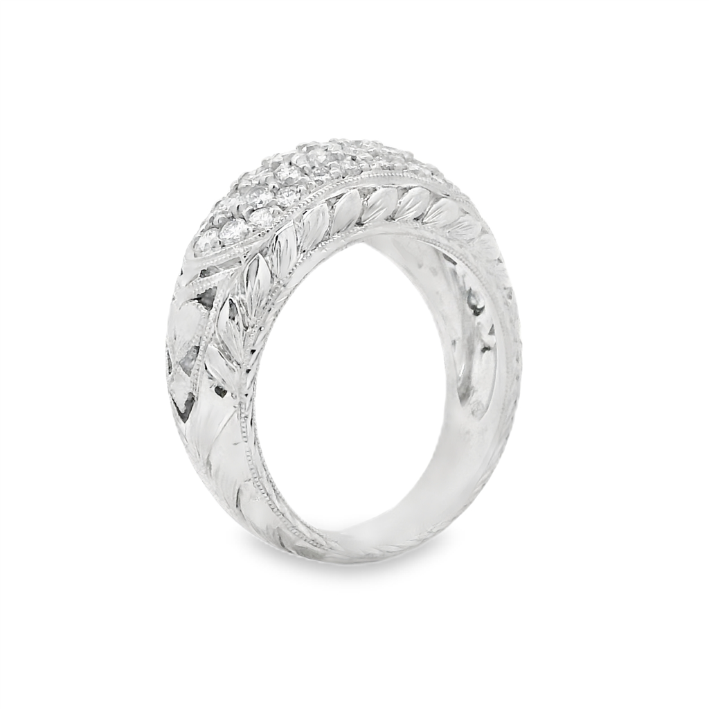 Platinum Hand-Engraved Dome Diamond Ring – 0.81ctw.