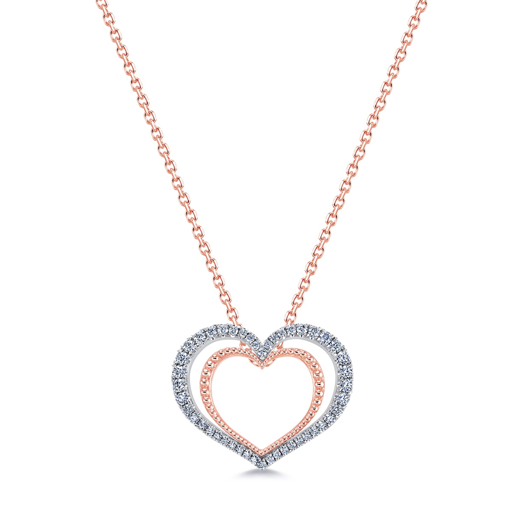 14K Rose & White Gold Double Heart Diamond Pendant  0.46ctw.