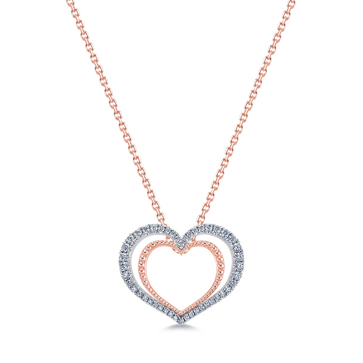14K Rose & White Gold Double Heart Diamond Pendant  0.46ctw.
