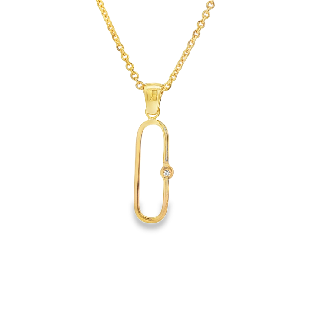 Frederic Duclos Sterling Silver & Yellow Gold-Plated Slim Oval Necklace with Diamond – 18–20", 5.7g