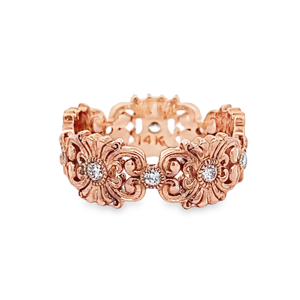 14K Rose Gold Filigree Diamond Band - 0.39ctw.
