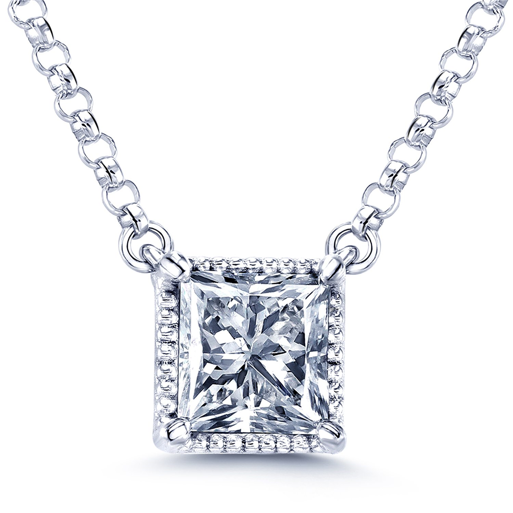 14K White Gold 1.00ct Princess Cut Diamond Pendant