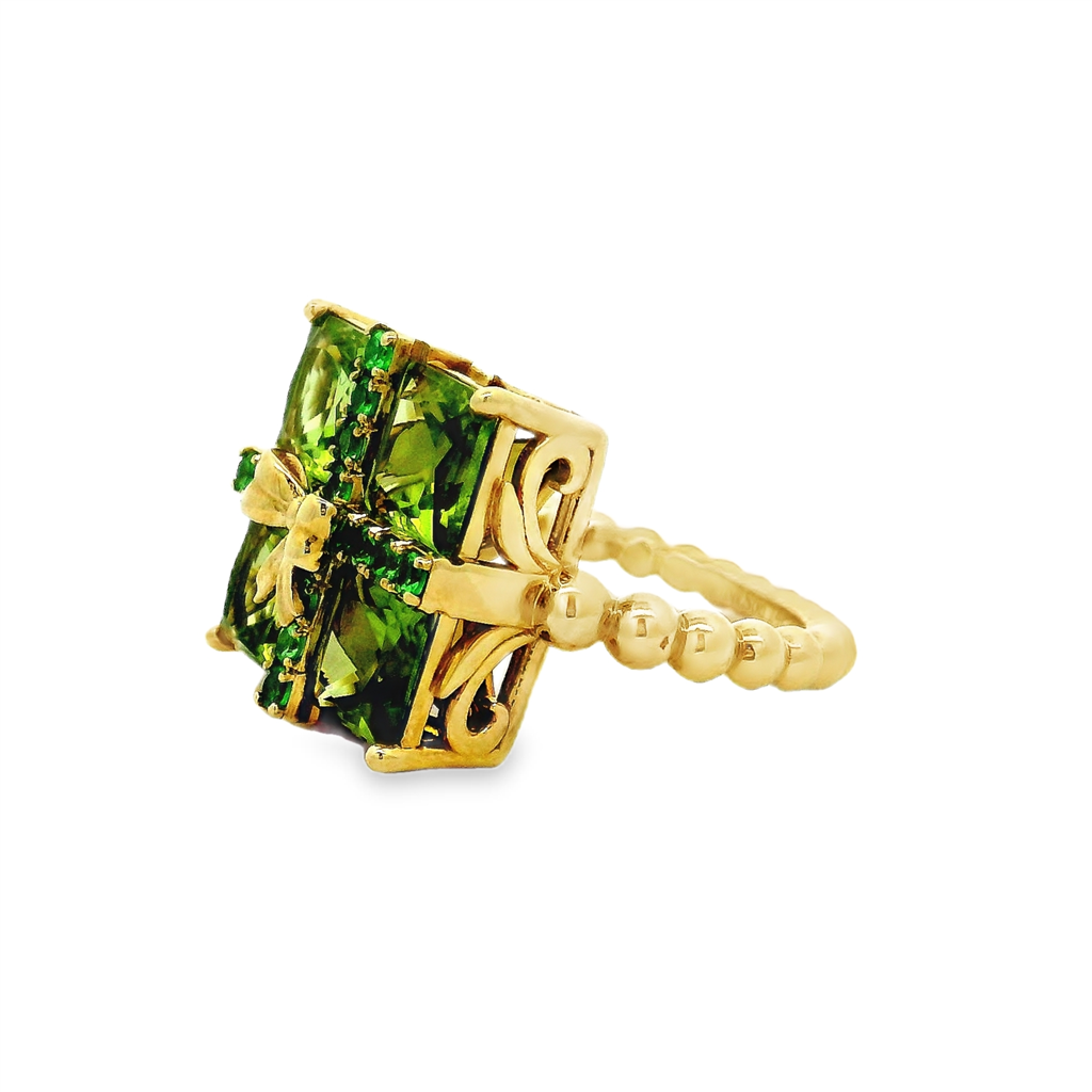14K Yellow Gold Peridot & Tsavorite Present Ring - 5.48ctw.