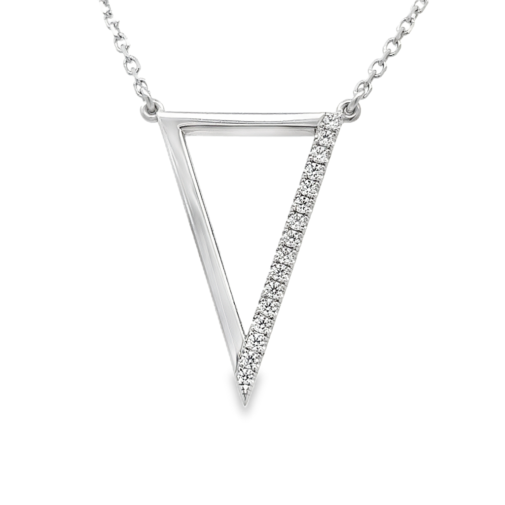 14K White Gold Asymmetrical Triangle Diamond Necklace – 0.23ctw.
