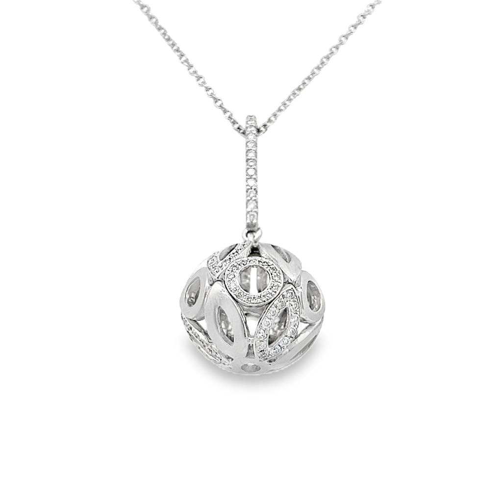 18K White Gold Natural Diamond Ball Pendant – 0.55ctw.