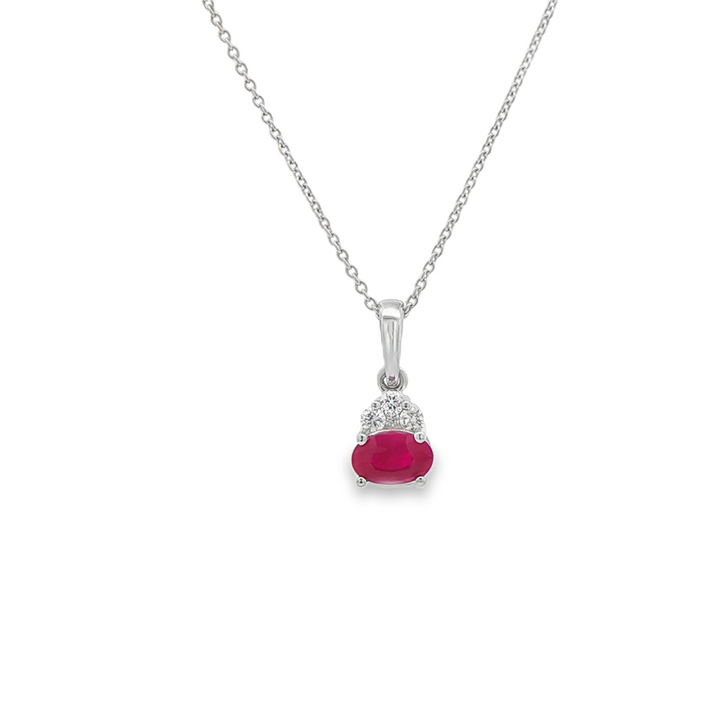 14K White Gold Ruby & Diamond Pendant – 0.55ct / 0.10ctw