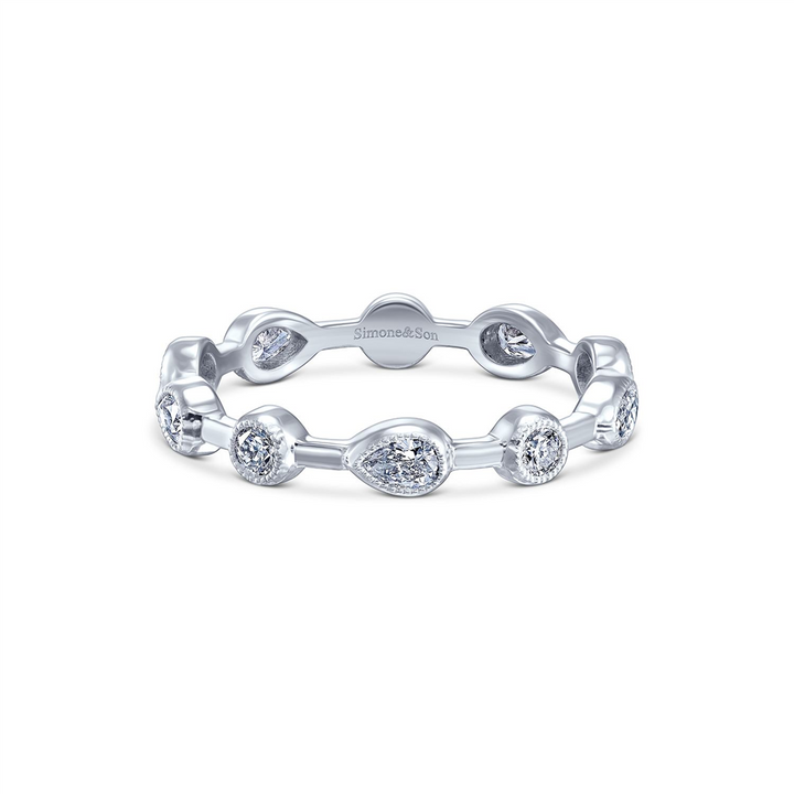 14K White Gold Diamond Pear Shaped & Round Bezel Band - 0.55ctw.