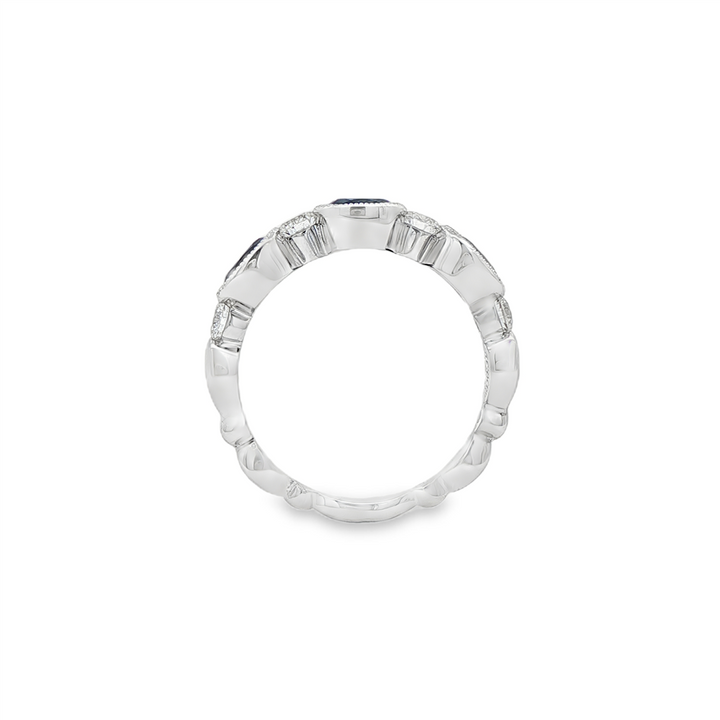 18K White Gold Blue Sapphire & Diamond Band – 1.26ctw Sapphires, 0.39ctw Diamonds