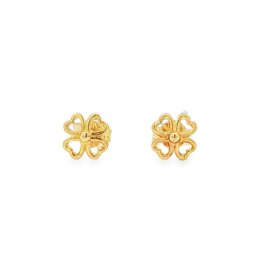 14K Yellow Gold 4-Leaf Clover Stud Earrings – 1.15g