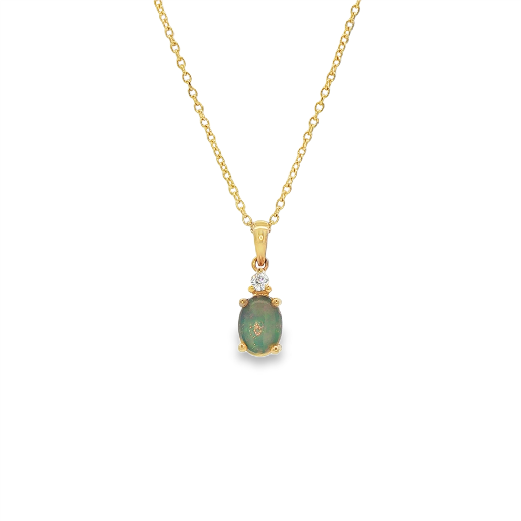 14K Yellow Gold Opal and Diamond Pendant – 0.46ctw.