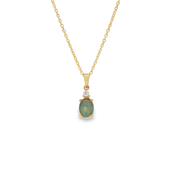 14K Yellow Gold Opal and Diamond Pendant – 0.46ctw.