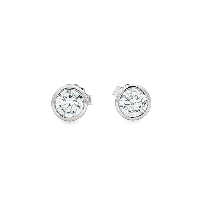 14K White Gold Round Bezel Set Lab Grown Diamond Earrings – 0.89ctw.