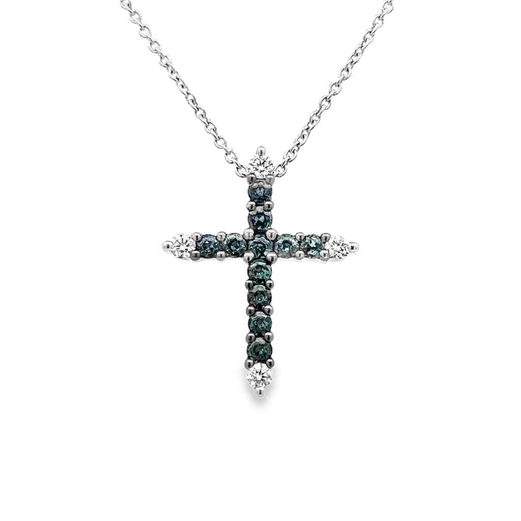18K White Gold Alexandrite and Diamond Cross Pendant with Chain – 0.57ctw. Alexandrites and Diamonds