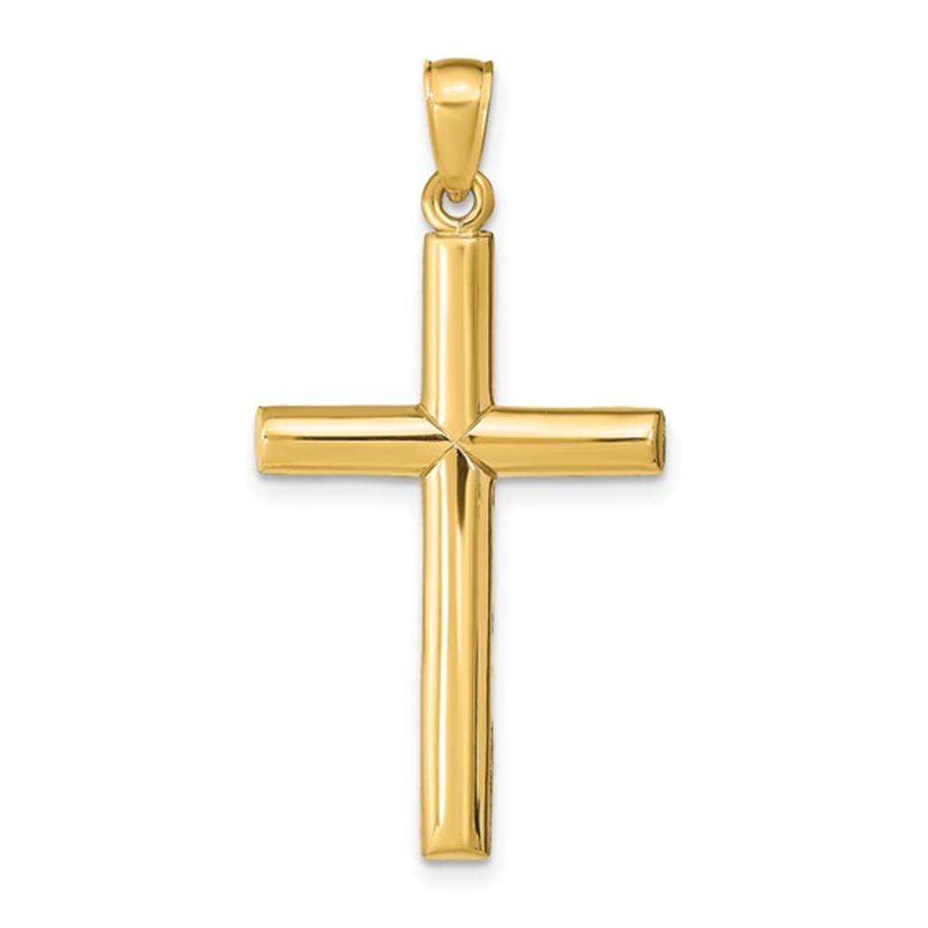 14K Yellow Gold Ridge Cross Pendant (35x18mm)