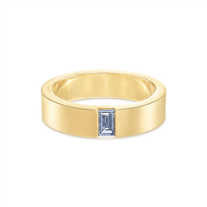 14K Yellow Gold Men's Brushed Band with Natural Baguette Diamond